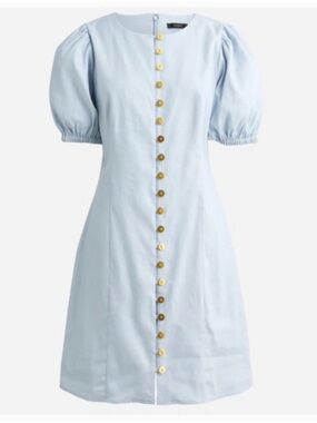 J. Crew Pale Blue Puff-Sleeve Button-Front Mini Dress